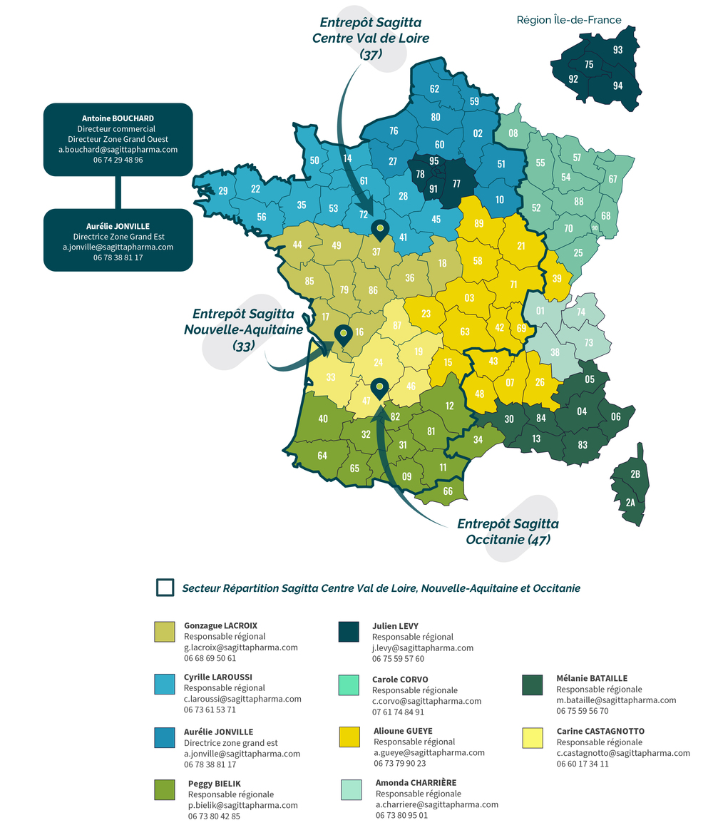 Carte des secteurs de distribution et des commerciaux